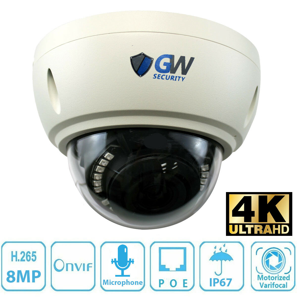 8MP 2160p Ultra HD 4K IP 3X Optical Motorized Zoom Dome PoE Security Camera
